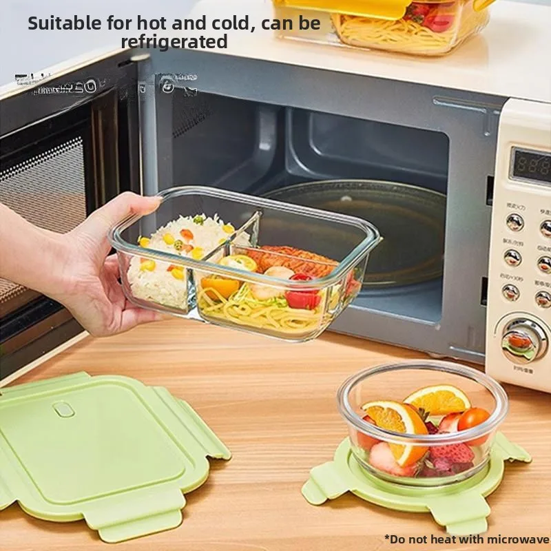 Microwave Safe Glass Lunch Box with Lid Freshness Preservation Container for Office Workers Three Compartment Stackable Set view 4