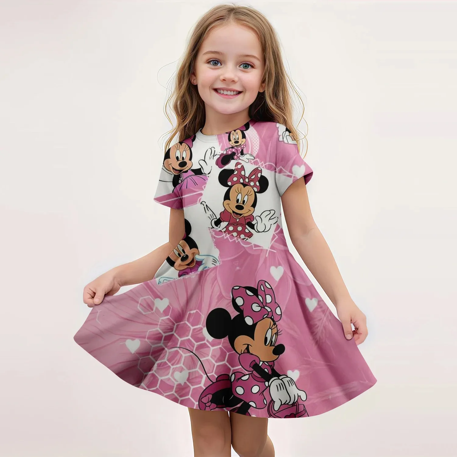 MINISO Summer Girl Dress Cute 3D Print Disney Mickey Mouse Girl Dress Fashionable Children\'s Clothing Party Performance Dress