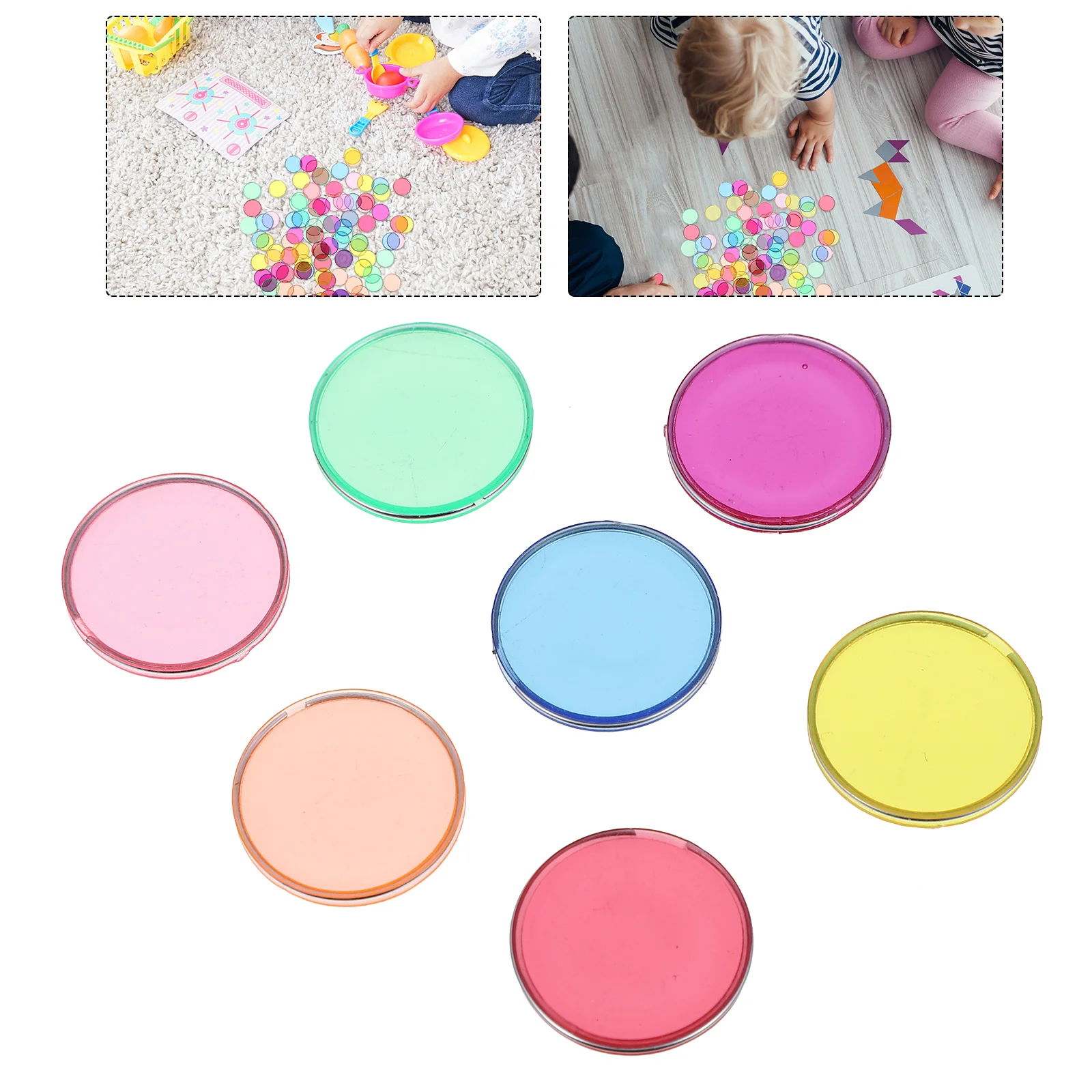 

100 Pcs Metal Edge Disc Wood Toy Childrens Toys Wooden Math Teaching Transparent Plastic Educational Learning Tool Round