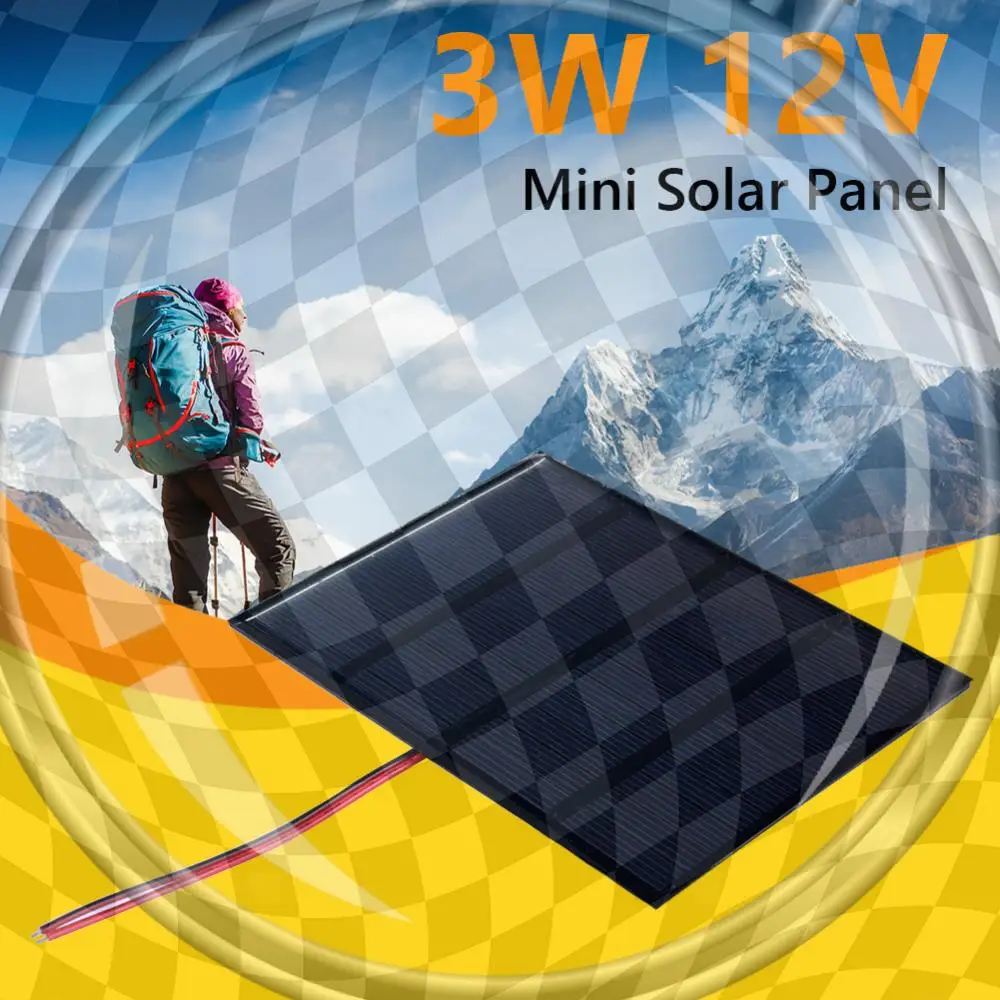 3W 12V Portable Solar Panel with Cable DIY Polysilicon Solar Epoxy Cell Charger for 9-12V Battery/Mobile Phone for Lamp 