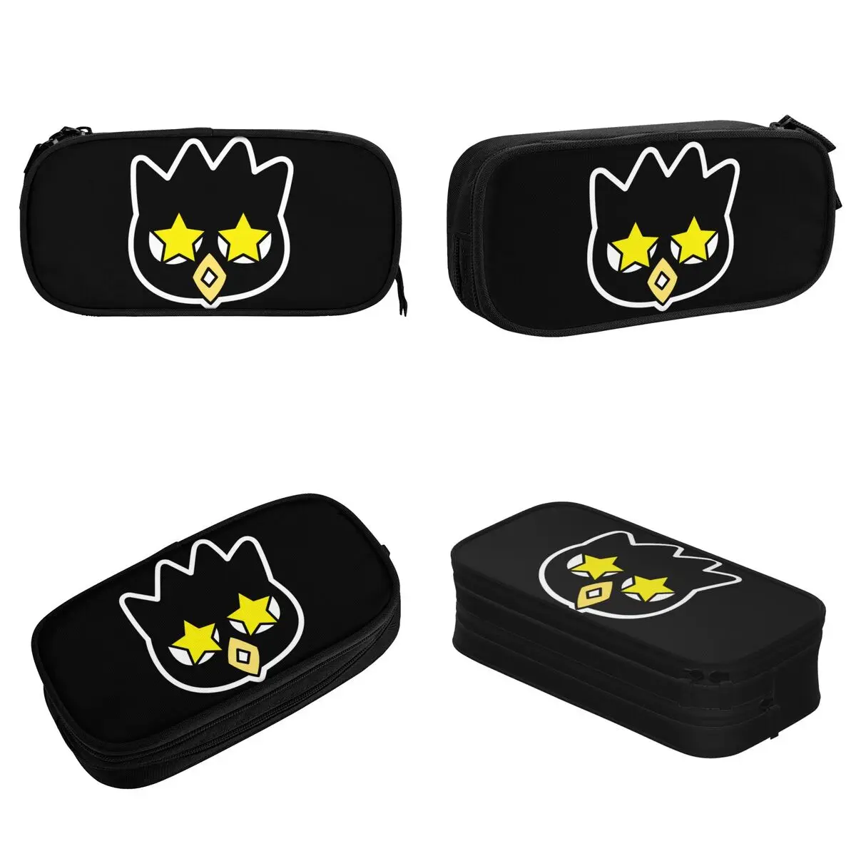 Large Capacity Pencil Pouch Funny Badtz Maru Cartoon Office Supplies Double Layer Pencil Case Stationery Women Make Up Bag