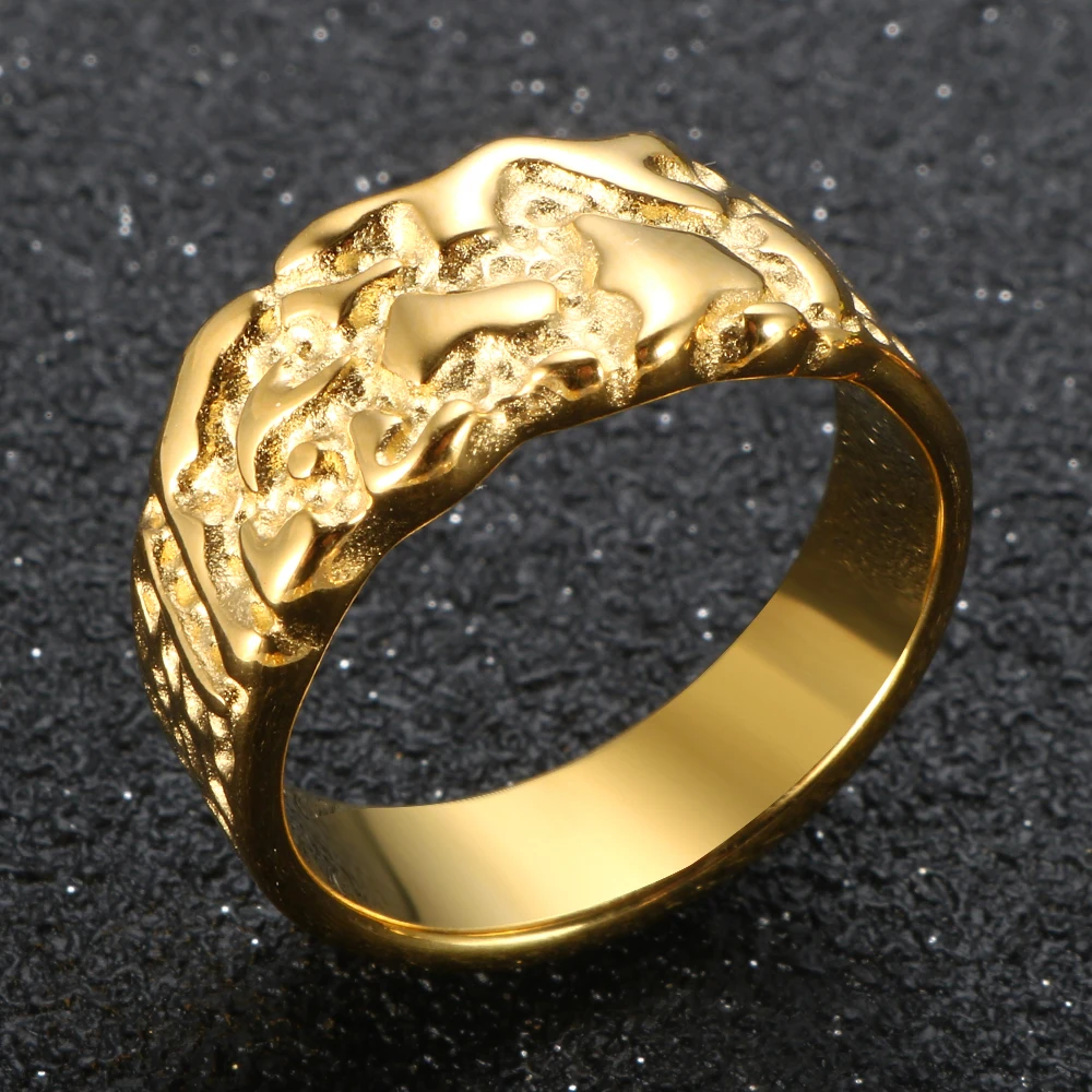 Vintage Gold Color Nugget Unique Ring Stainless Steel Punky For Women Men Aesthetic Bump Jewelry Gift Elder Rings 2022 New Trend