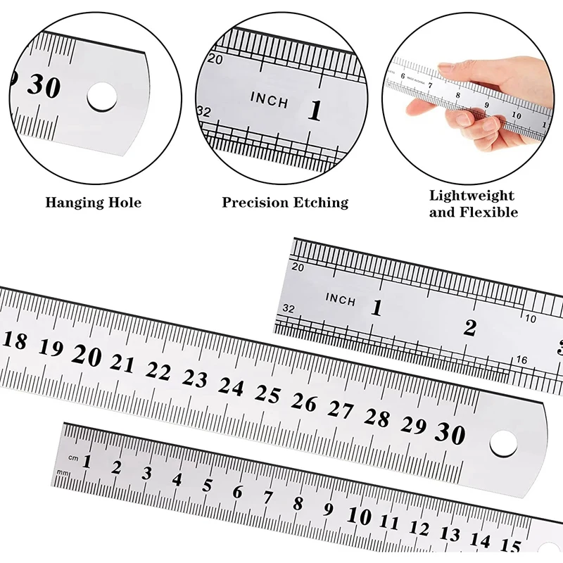 32 Pcs Metal Ruler Bulk Set 6 Inch And 12 Inch Stainless Steel Ruler Metric Straight Edge Rulers Office Ruler