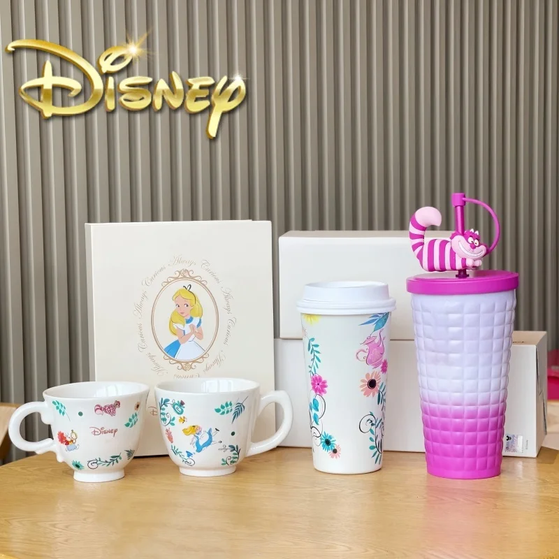 Hot New Original Disney Alice In Wonderland Cheshire Cat Thermo Mug Mug Top Sippy Cup Cute Cartoon Stainless Steel Sliding Cover