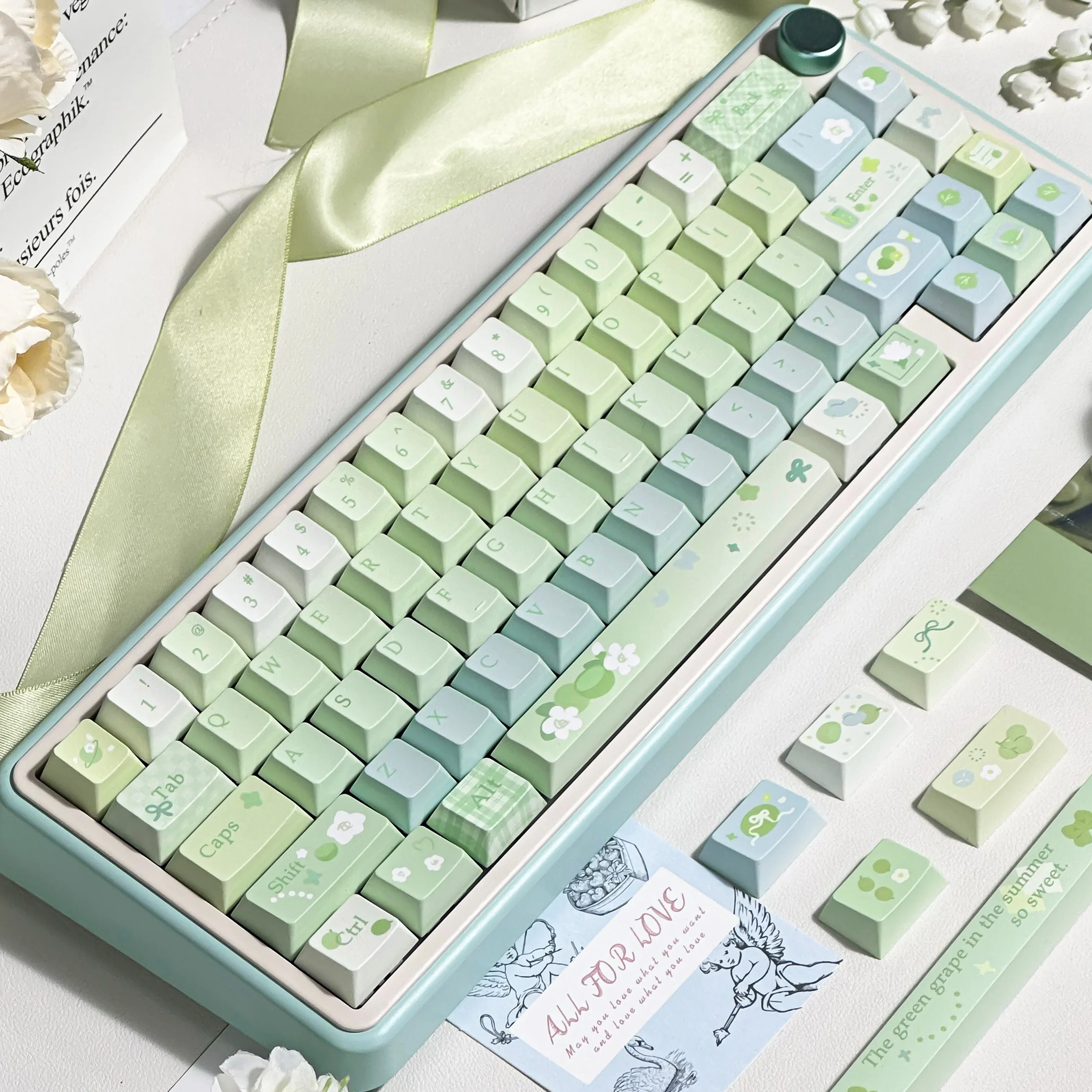 Gardenia Green Grape Keycap Set 143 Keys Cherry/FOA Profile PBT Dye Sublimation Customized Key Caps for Mechanical Keyboards