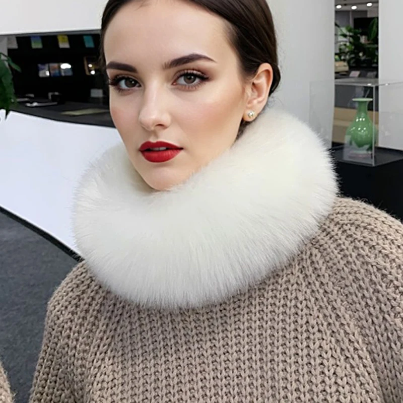 Winter Fox Fur Scarf for Women Faux Fur Collar Soft Plush Fur Neck Ring Scarf Luxury Neck Warmer Solid Thicken Warm Fake Collars