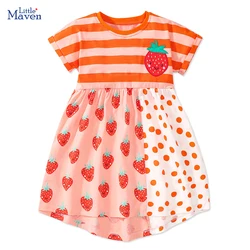 Little maven 2024 Summer Cartoon strawberry Dress Baby Girls Cotton Casual Clothes Soft for Toddler Infant Kids 2 to 7 years