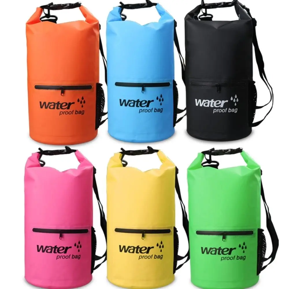 Zipper Pocket Waterproof Dry Bag Mesh Pocket Thickened Material Storage Backpack Roll-Top Closure Waterproof Design