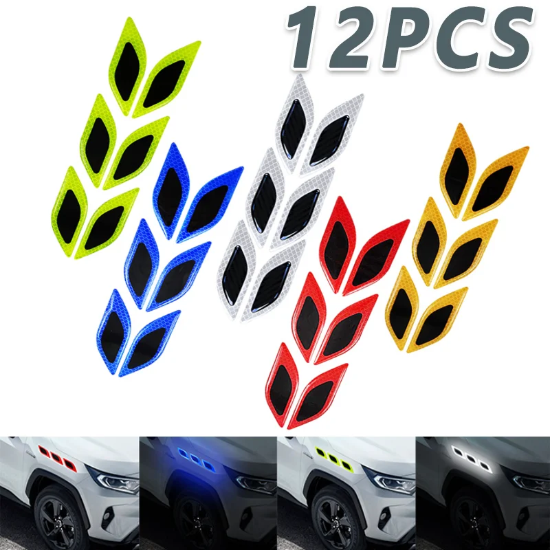 

12PC 3D Car Styling Reflective Carbon Fiber Bumper Strips Safety Warning Tape Secure Reflector Stickers Car Exterior Accessories