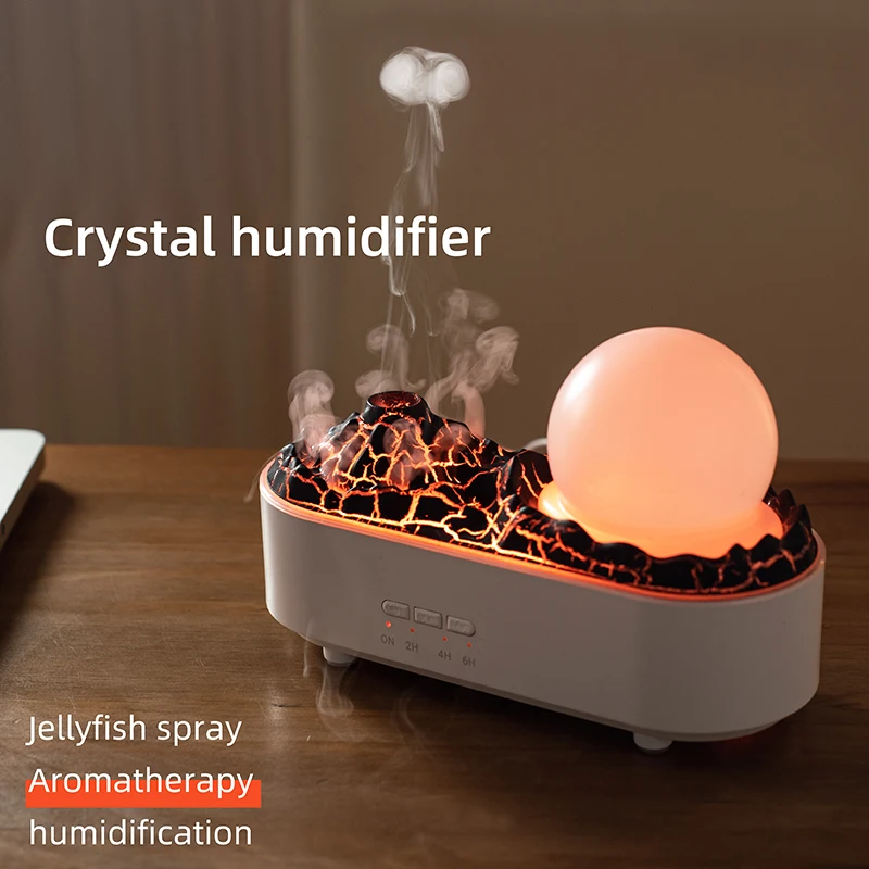 Crystal Household Humidifier Bedroom Desktop USB Jellyfish Mood Light Noiseless Ultrasonic Volcano Aroma Air Humidifier