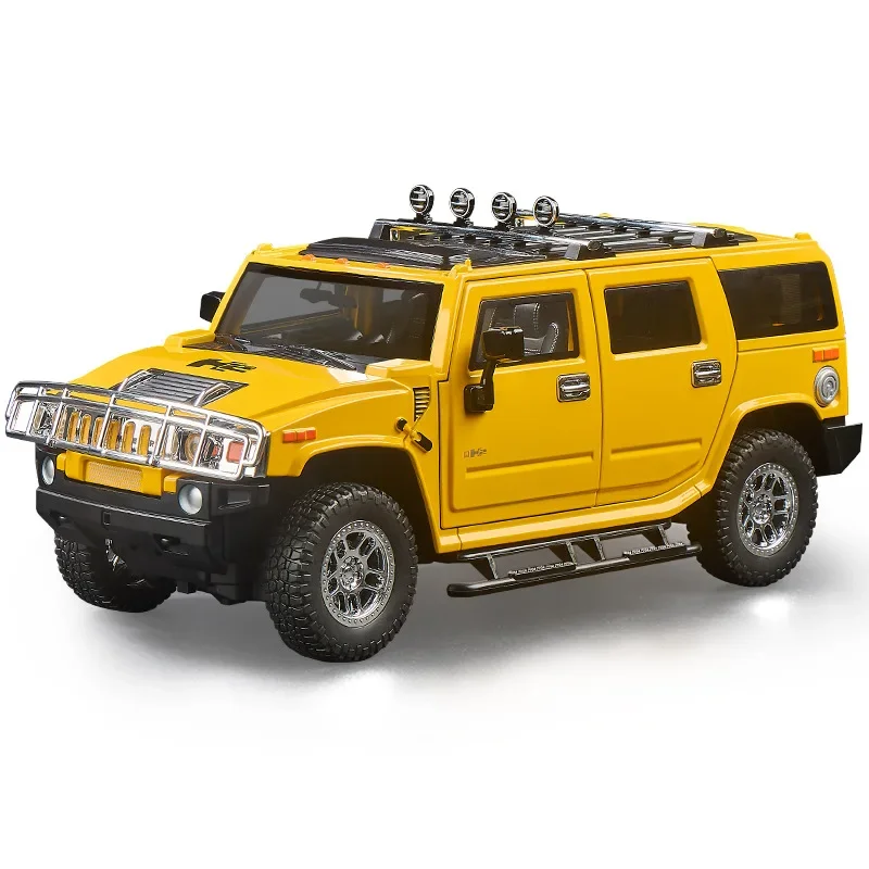 1:18 H2 off-road vehicle Toys Diecast Alloy Models Doors Opened Front Wheel Steering Sound Light Pull Back Children's Day Gifts