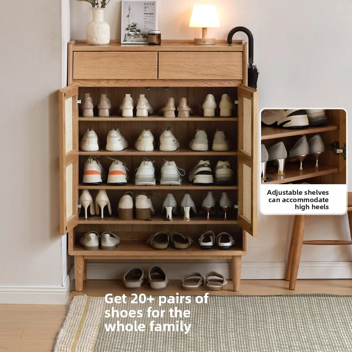 CX solid wood shoe cabinet living room modern simple rattan storage table household door entrance cabinet