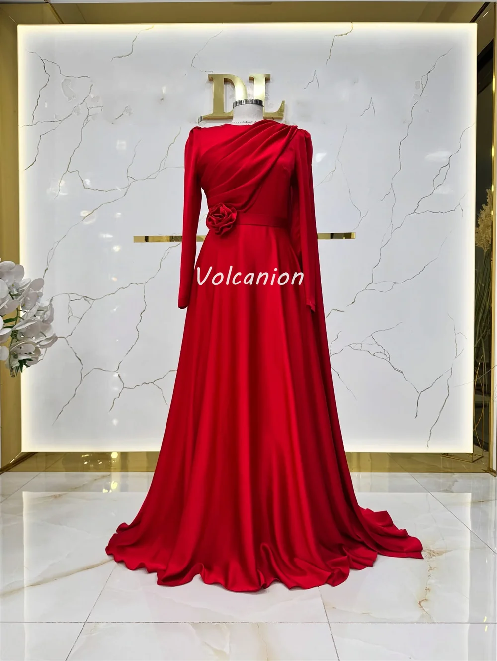 カスタマイズされた絶妙な高品質シャルムーズ手作りフラワーシャーリングサッシュ A ライン O ネックロングドレスオーダーメイドオケージョンドレスセクシー