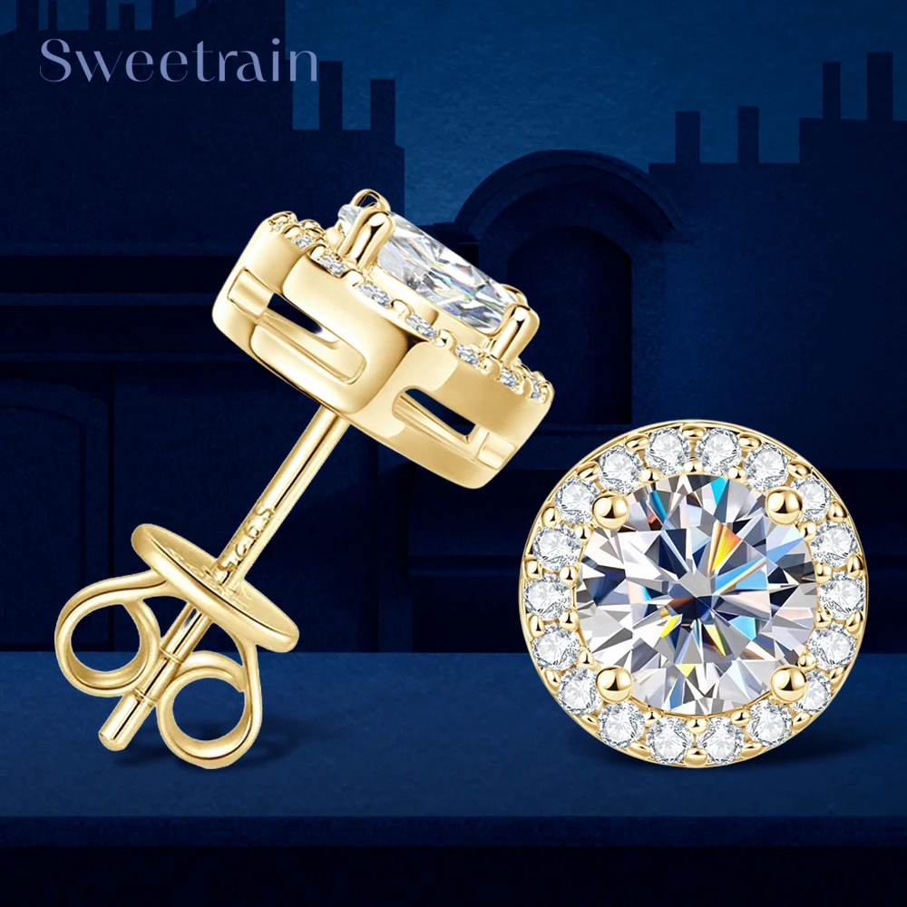 0.1CT-2CT Moissanite Earrings for Women 925 Sterling Silver Round Stud Earring Pass Diamond Test Pen 100% With Certificate