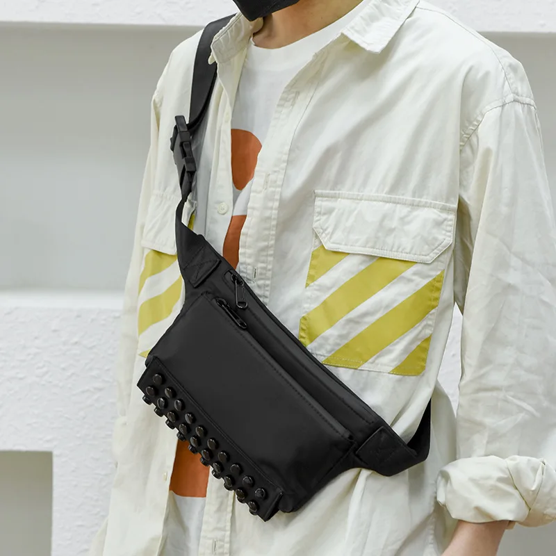 Casual Solid Color Punk Wind Small Pockets Men's Trend Cross-border New Fashion Personality Shoulder Messenger Bag Men.
