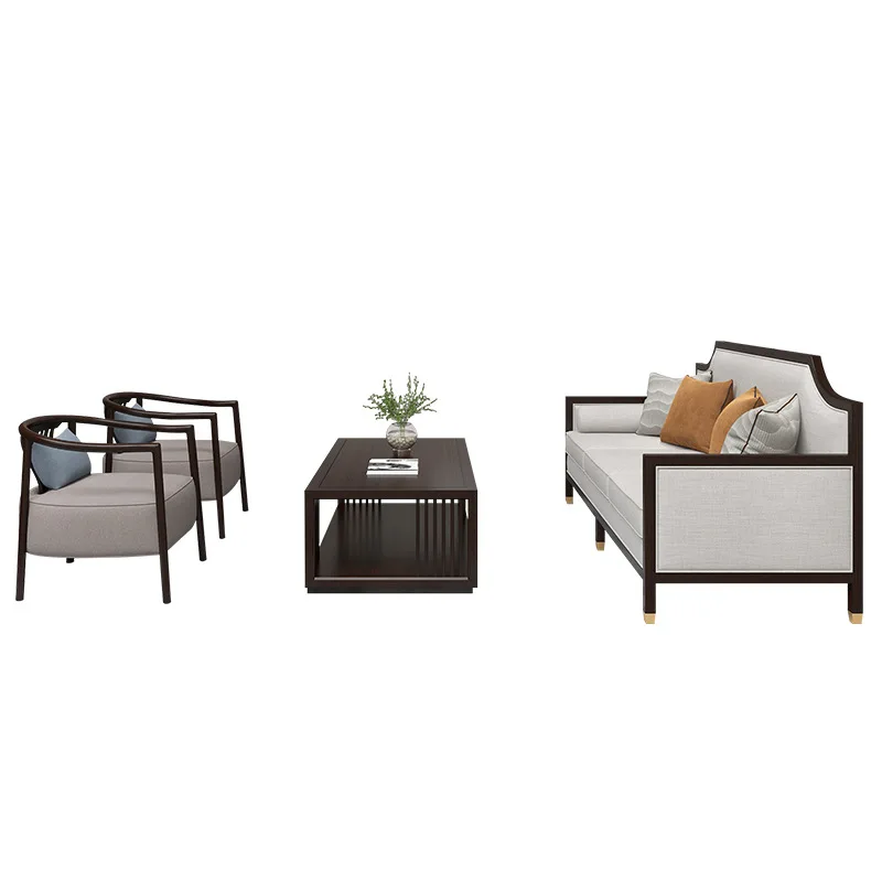 Sales office Solid wood fabric sofa coffee table combination New Chinese hotel lobby reception Negotiation