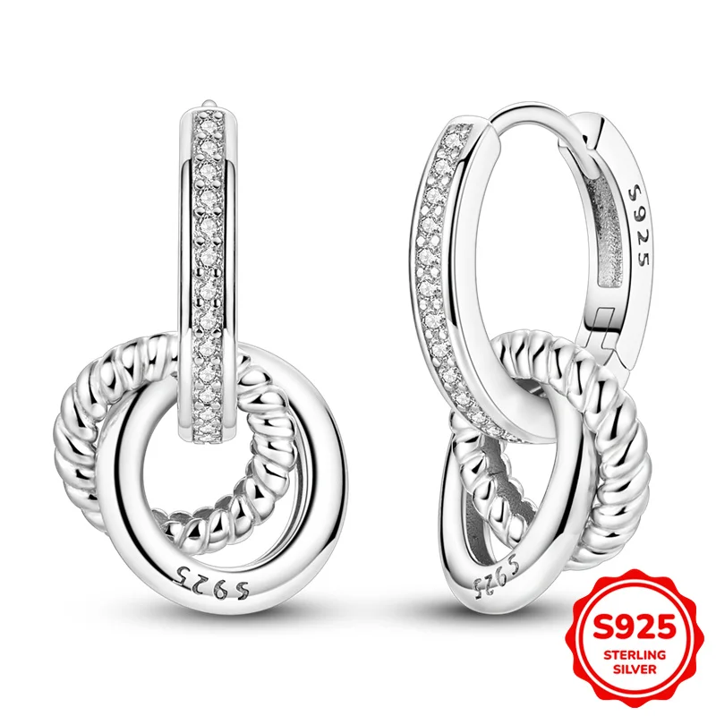 

925 Sterling Silver Earrings Women Three Ring Interlocking Hoop Earring For Anniversary Wedding Jewelry Gifts