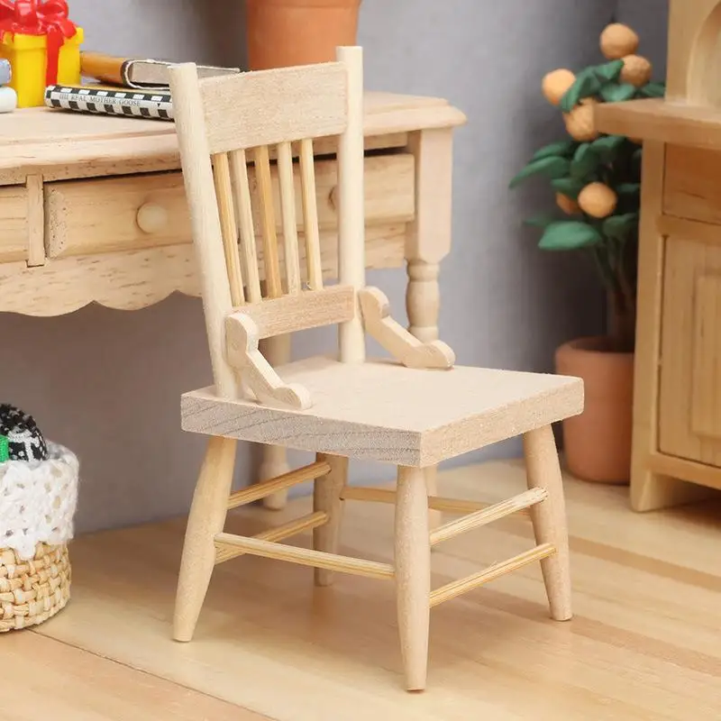 1/12 Dollhouse Simulation Mini Wood Chair Model Dollhouse Furniture Decoration Accessories Dolls House Micro Scene Photo Props