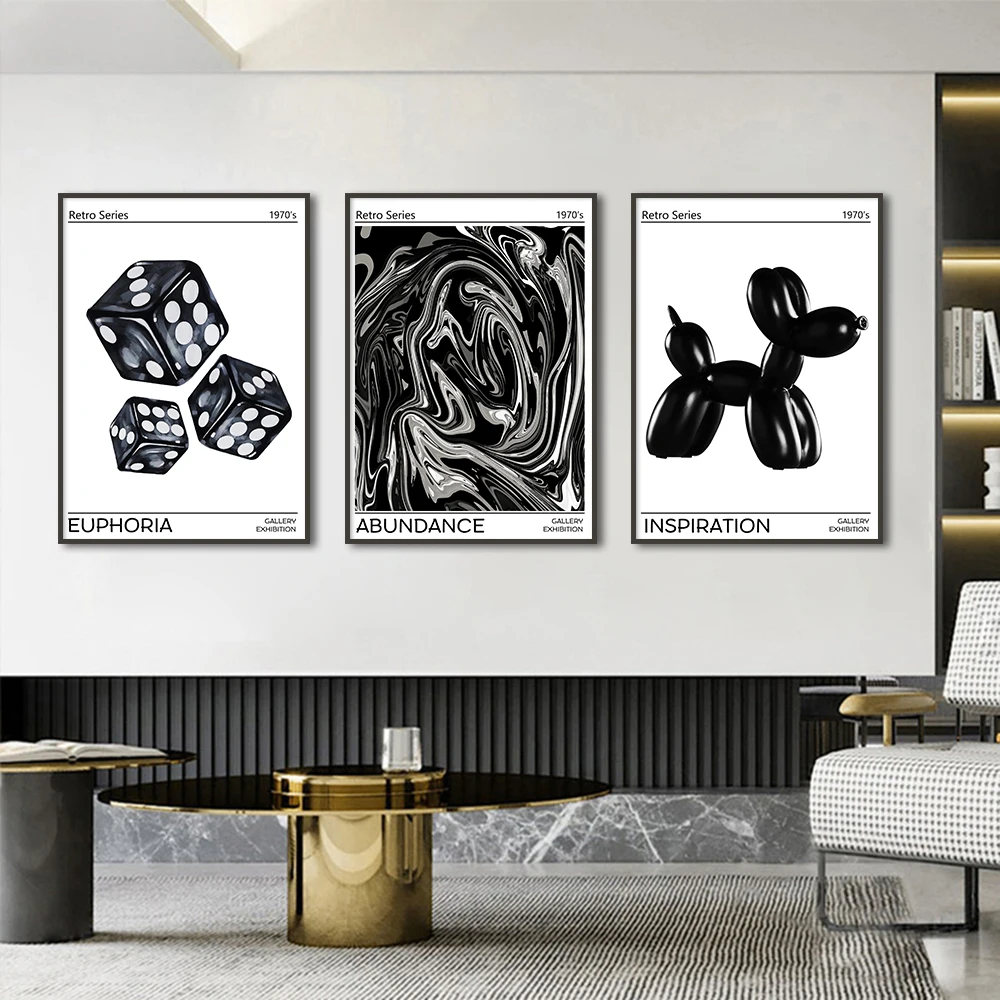 

Black and White Retro Abstract Poster Gallery Wall Art Canvas Painting Print Preppy Trendy Pictures for Room Home Decor Cuadros