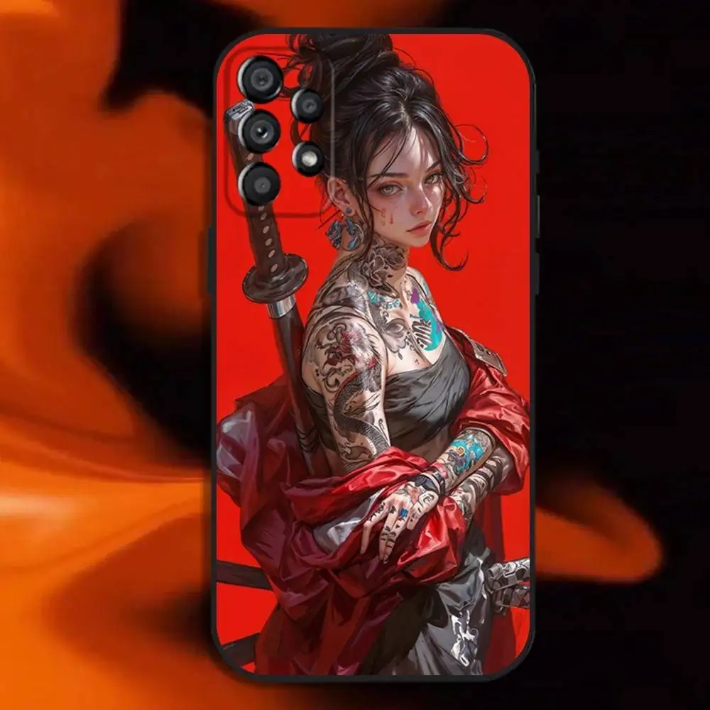 Чехол для телефона Samurai Warrior Geisha для Samsung Galaxy A20, A21s, A22, A31, A32, A52, A53, A72, 73, A80 Мягкий черный чехол