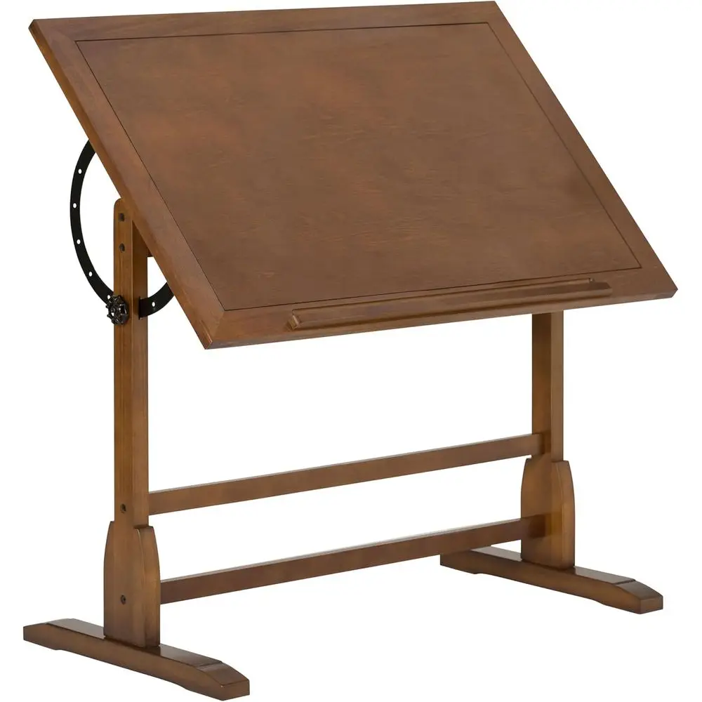 Vintage Solid Wood Drafting Table with Adjustable Angle and Built-In Pencil Groove - Antique Style Desk