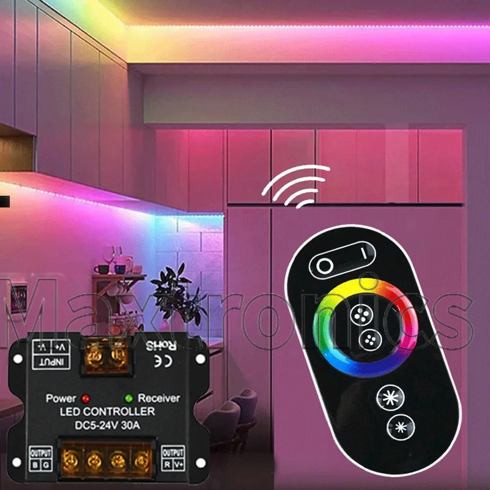 2026 High-Power SingleColor CCT RGB RGBW RGBWC LED Strip Light Dimmer Controller 30/50A RF Touch Remote Control Indicator DC5-24