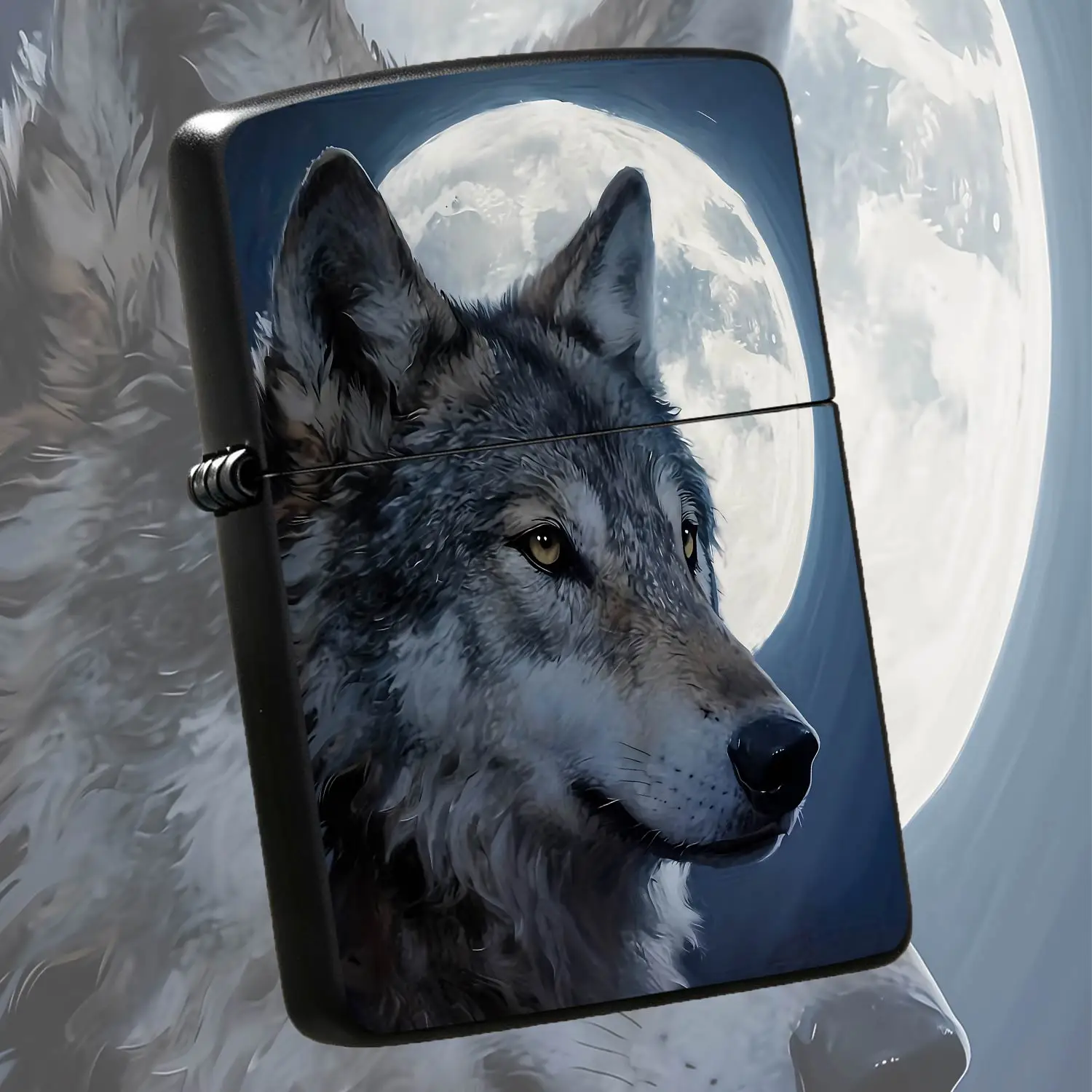 Stylish Wolf Full Moon Themed Lighter, Vivid Hd Printed Artwork, Exquisite Portable Design, Ideal For Daily Use Outdoor Camping, Thoughtful Unique Gift For Friends Family, Durable Delicate Accessory For All Scenarios A Humorous And Interest