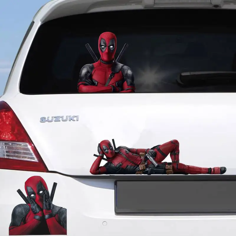 Cute Deadpool on Unicorn Creative Car StickersTorn Metal Bumper Window Motorcycle Laptop Camper Helmet 3D Decal Waterproof PVC