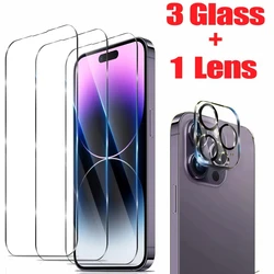 3Pcs Tempered Glass +1Pcs Lens Protector Glass For iPhone16 15 14 13 12 11 Screen Protector For iPhone XR X XS Max 8 7PLUS Glass