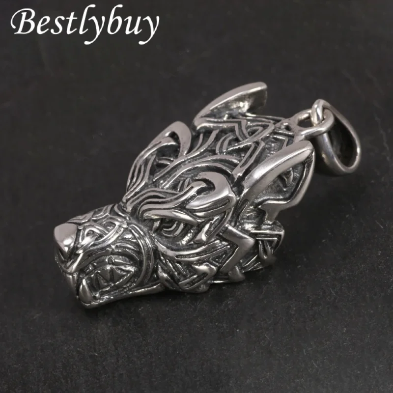 

Bestlybuy Real 925 Sterling Silver Pendant Men Vintage Viking Punk Street Rock Nordic Odin Wolf Head