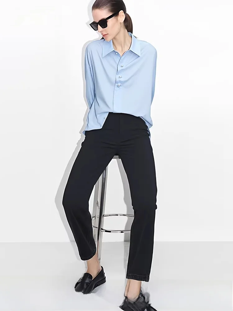 

00% Cotton Long Sve irt Spring 2026 New Loose Mid-Length Design Commute Sle Women's Premium Faion irt