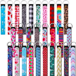 1piece Various Prints Keychain Long Strip Wristlet Key Chain Lanyard Strap Key Rings Charms DIY Jewelry Accessory