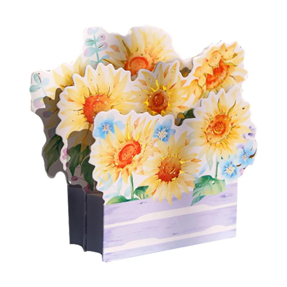 Sunflower Gifts Mother's Day Card Festival Greeting Flowers 3D Design Sky-blue Novel Blessing