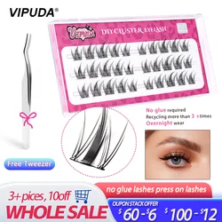 VIPUDA pre adhesive eyelash bundle self-adhesive eyelashes with tweezers for natural eyelashes, DIY eyelashes