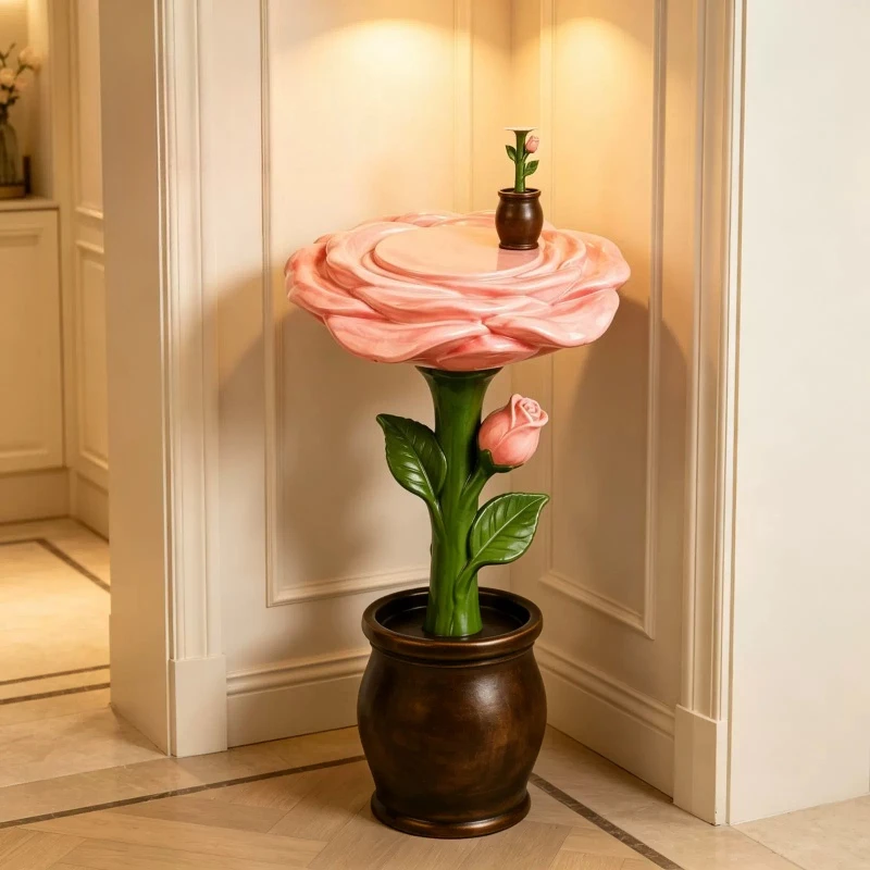 Art Rose Flower Table Living Room Balcony Storage Rack Side Table Atmosphere Floor Ornament Plant Statue Coffee Table Home Decor