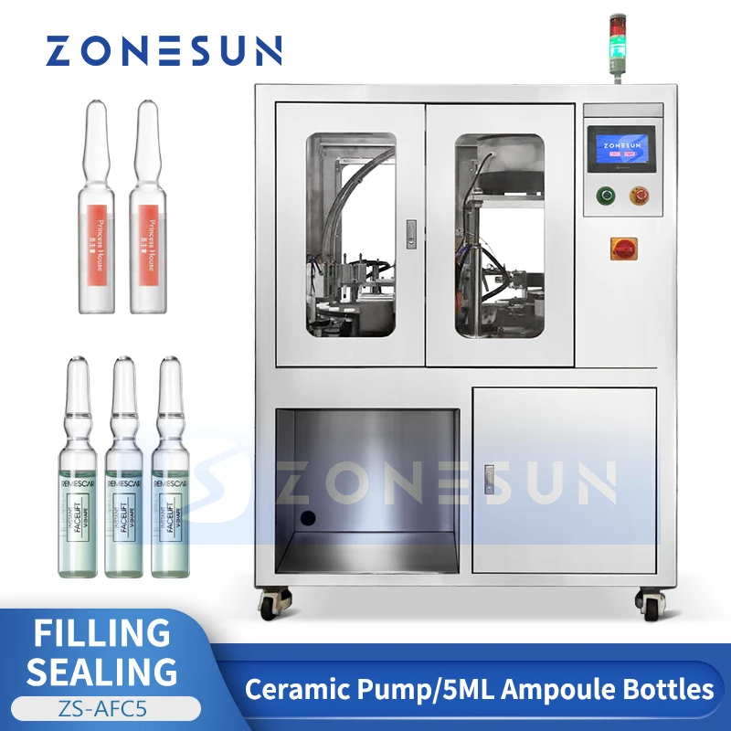 Zonesun ZS-AFC5 automático líquido injetável plástico ampola garrafas de enchimento máquina selagem dupla cabeça bomba cerâmica
