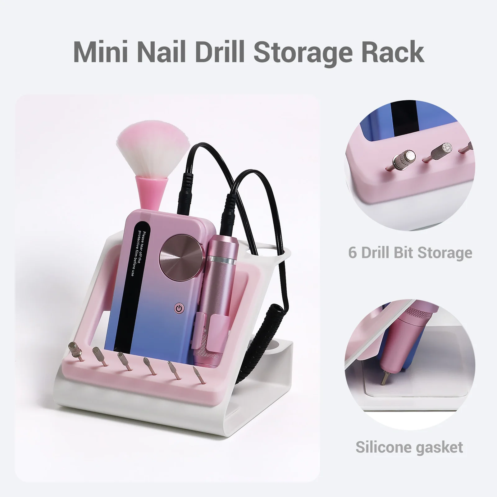 Metal Nail Drill Holder with 6 Round Nail Drill Bit Storage Holder
