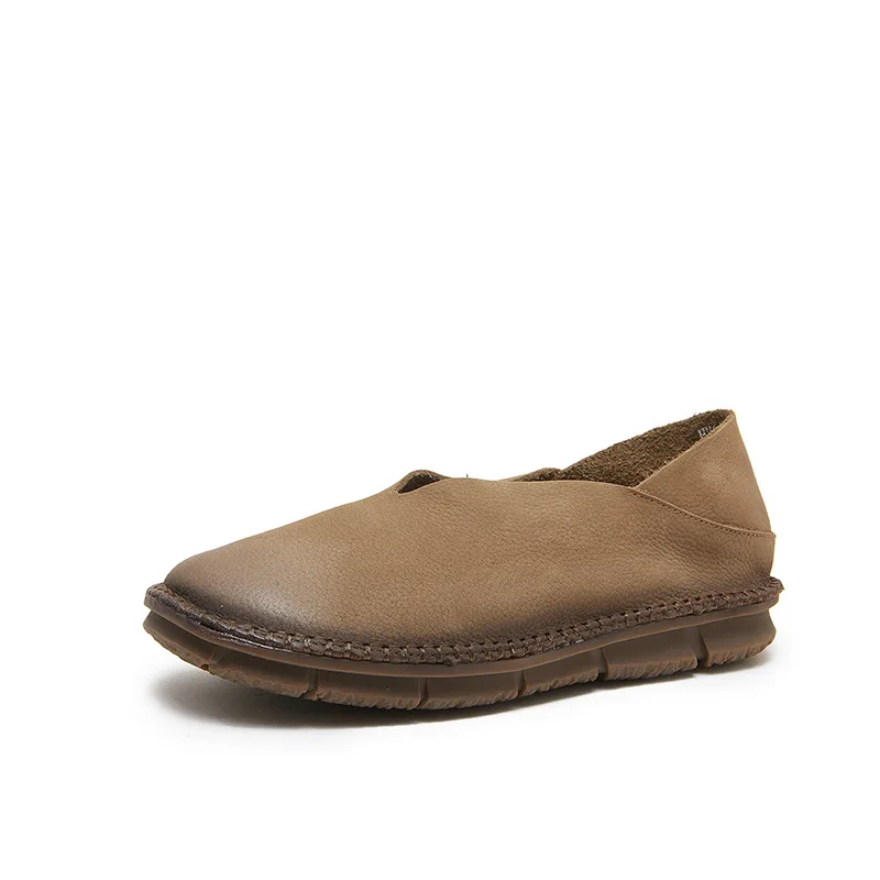 Nowa prawdziwa miękka skóra damska buty wsuwane pojedyncza płaska skóra bydlęca w ręcznie robione buty Retro