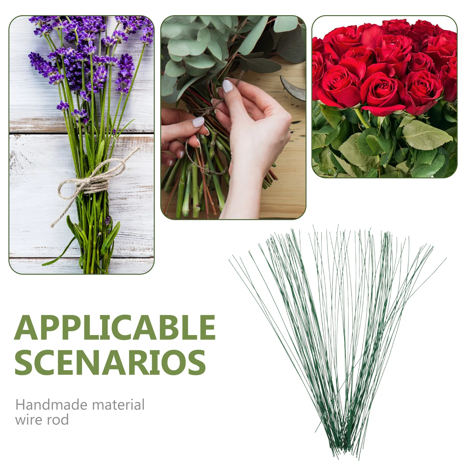 100 Stück 22 Gauge grüner Floristendraht, flexibel, für DIY-Handwerk, künstliche Blumenarrangements, Blumenstrauß, Verpackung, Blumenstieldraht