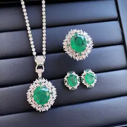 Handmade 20ct Lab Emerald Diamond Jewelry set 925 Sterling Silver Engagement Wedding Rings Earrings Necklace For Women Jewelry