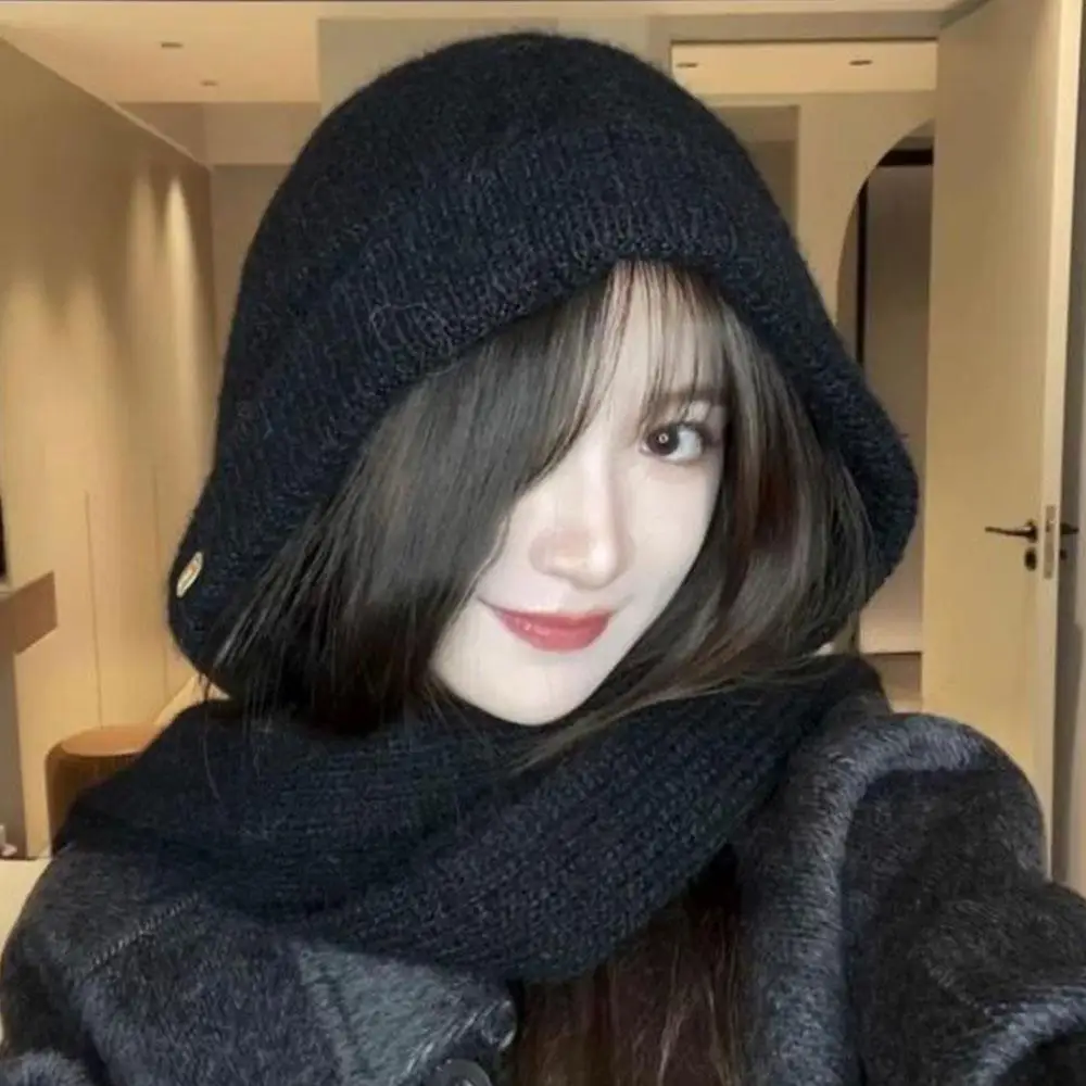 الكورية بالاكلافا بونيه Y2k بيني وشاح قبعة الرجعية قطعة واحدة سميكة الدافئة الرقبة حماية محبوك الباردة قبعة الشتاء اكسسوارات