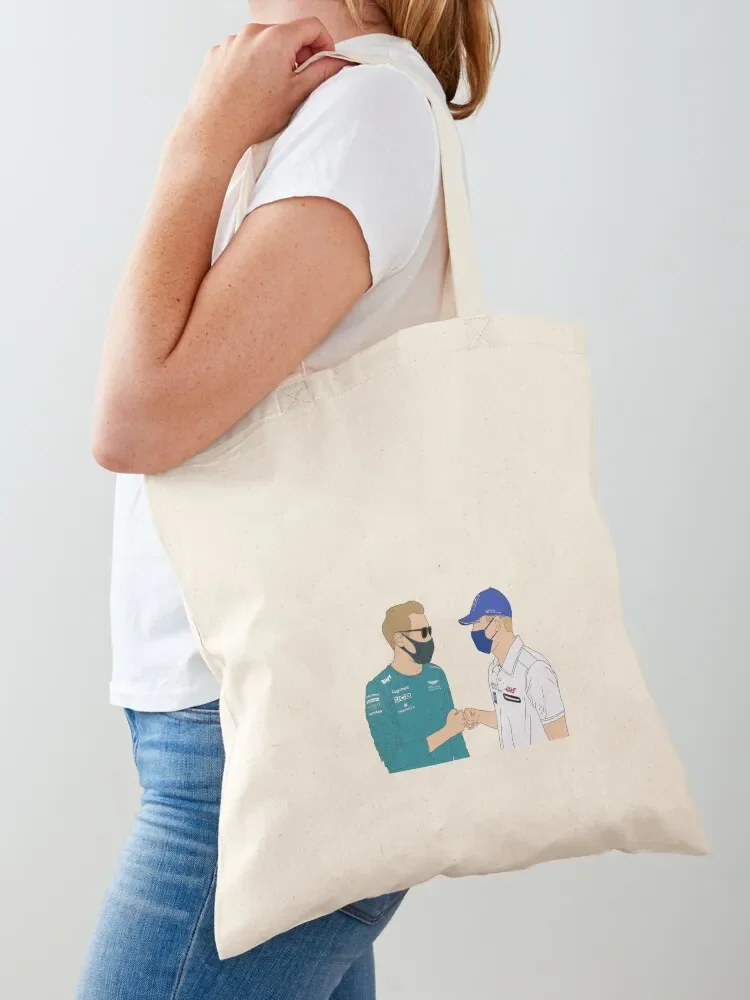 Sebastian Vettel and Mick Schumacher Tote Bag tote bag woman shopper bags for women free delivery bags Bag