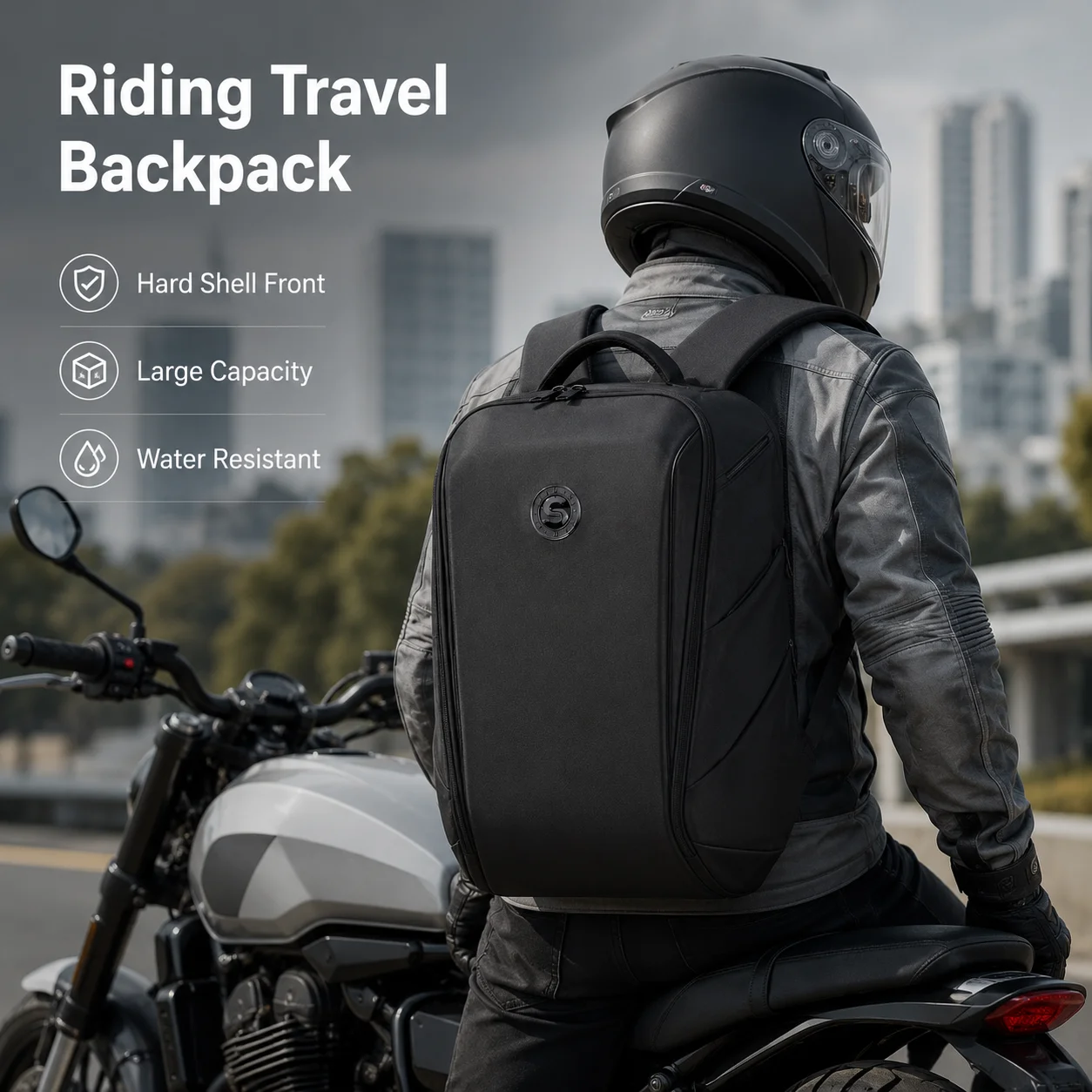 STAR FIELD KNIGHT Expandable Motorcycle Helmet Backpack Hard Shell Full Face Helmet Storage Bag Large Capacity Travel Pack Black