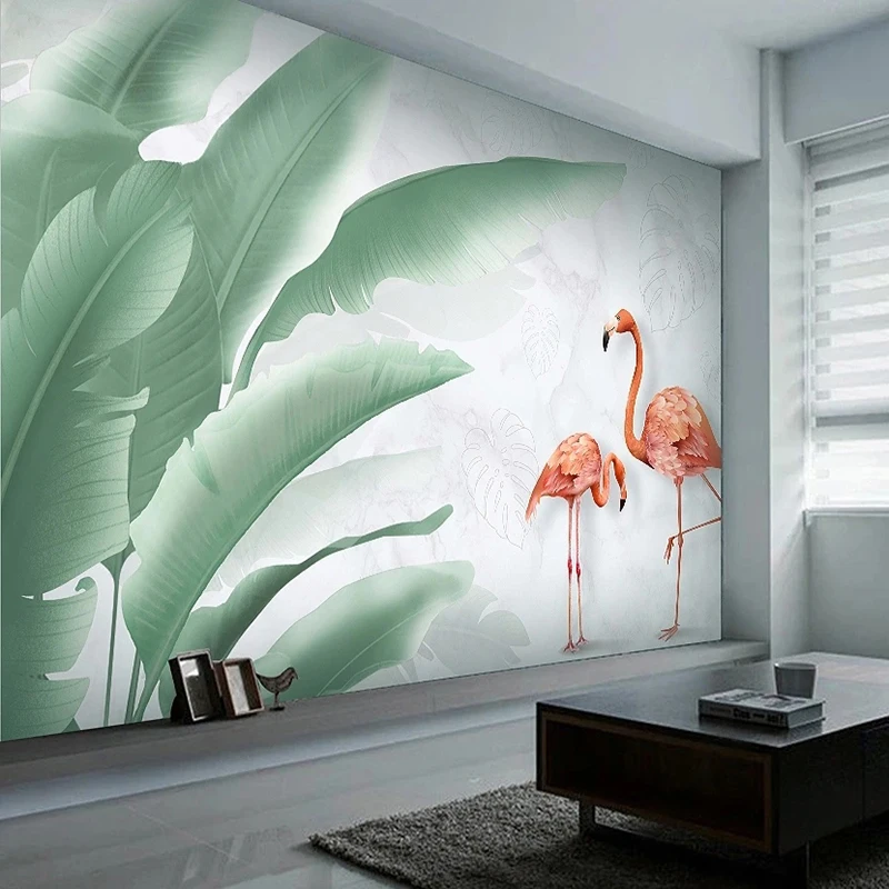 Custom Home Bedroom Wall Art Decoration Wallpaper Hand Painted Tropical Leaves Flamingo Fashion Designs Photo Mural Papier Peint