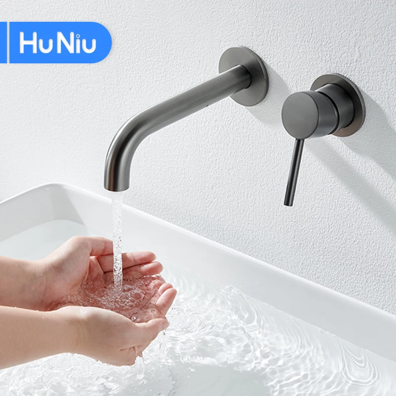 HuNiu Concealed Bathroom Faucets Embedded Cartridge Basin Mixer Sink Faucet Gourmet Washbasin Tapware Water Tap Stainless Steel