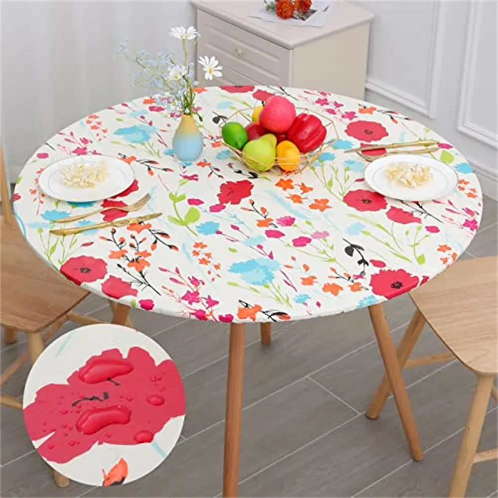 Kitinjoy Rectangle Table Cloth Fitted Flannel Backed Tablecloth Waterproof Wipeable Decor Party Dining Table Cover For Camping