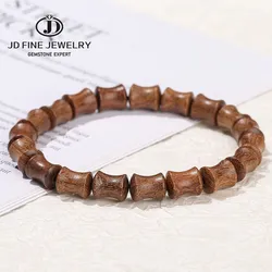 JD Natural Wooden Bead Golden Silk Sandalwood Bamboo Shape Bracelet Women Men Vintage Meditation Mala Prayer Hand String Jewelry