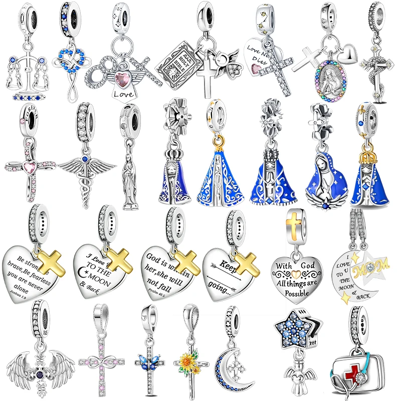 925 sterling silver wings Sister Cross pendant charms fit original 4mm Aperture bracelet charm beads necklace Diy female jewelry