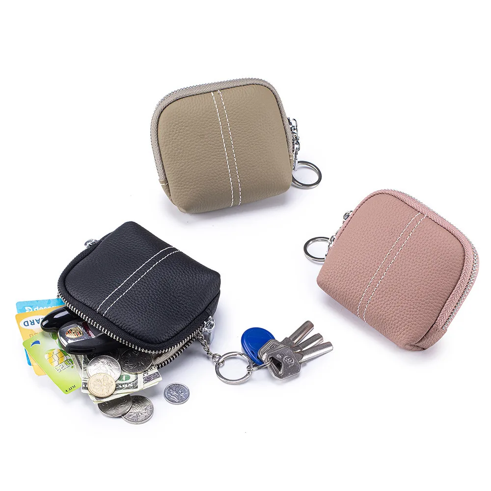 Genuine Leather Simple Coin Purse Style Fashionable Portable Lipstick Storage Bag First-Layer Cowhide Small Wallet For Men Women