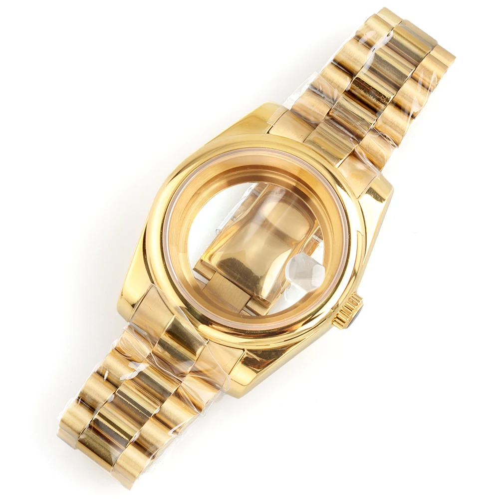 

Round Edge NH35 Case Gold 36mm 39mm Stainless Steel Watch Case Presidential Bracelet For Seiko NH35 NH36 Movement 28.5mm Dial
